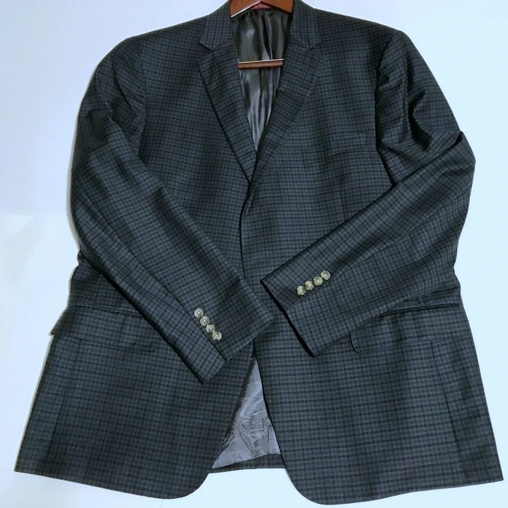 Hart Schaffner Marx Mens Micro Check Sport Coat Blazer Navy Grey Made in USA - Picture 1 of 4